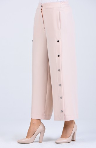 Button Detailed wide Leg Trousers 3101-03 Beige 3101-03