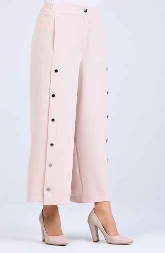Button Detailed wide Leg Trousers 3101-03 Beige 3101-03