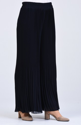 Pleated Chiffon Trousers 4000a-01 Navy Blue 4000A-01