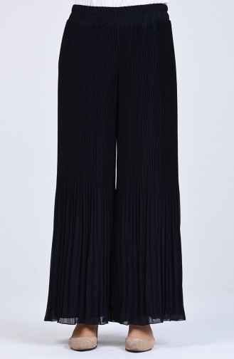 Pleated Chiffon Trousers 4000a-01 Navy Blue 4000A-01