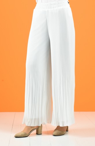 Pleated Chiffon Trousers 4000a-03 White 4000A-03