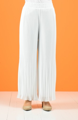 Pleated Chiffon Trousers 4000a-03 White 4000A-03