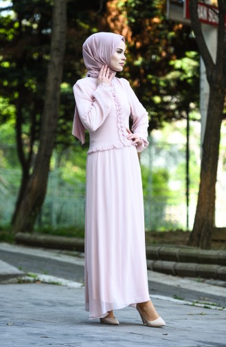 Powder Hijab Evening Dress 8107-09