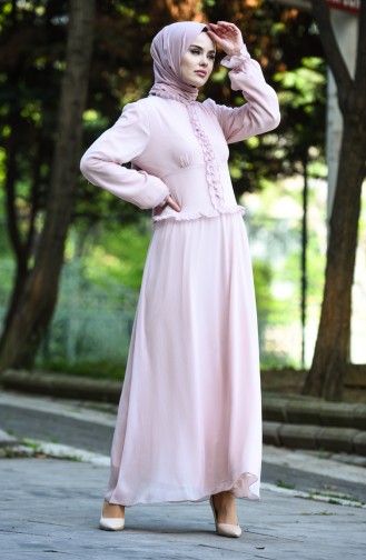 Powder Hijab Evening Dress 8107-09