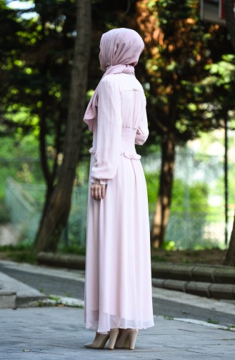 Powder Hijab Evening Dress 8107-09