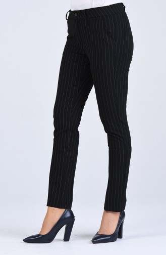 Çizgili Klasik Pantolon 3001-01 Siyah
