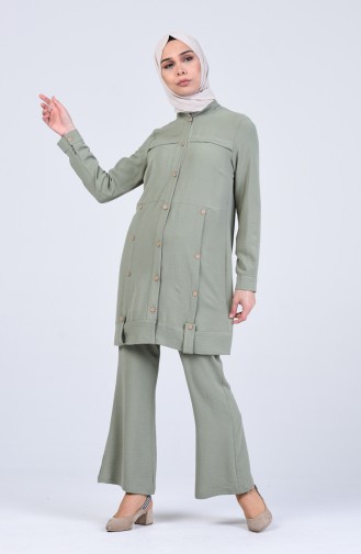 Aerobin Fabric Button Detailed Tunic Trousers Double Suit 2105-02 Khaki 2105-02