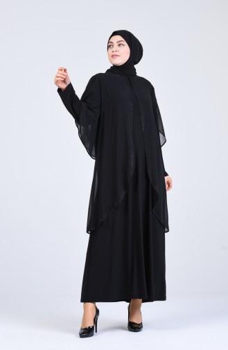 فساتين سهرة بتصميم اسلامي أسود 7803-04