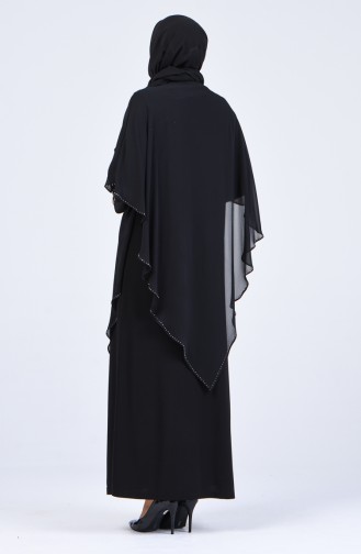 Plus Size Stone Printed Evening Dress 1019-01 Black 1019-01