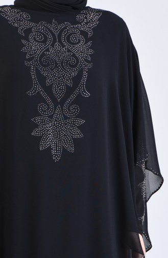 Plus Size Stone Printed Evening Dress 1019-01 Black 1019-01