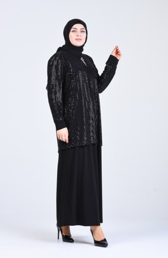 Büyük Beden Takım Görünümlü Elbise 1276-01 Siyah