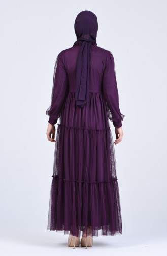 Shirred Tulle Evening Dress 3052-02 Purple 3052-02