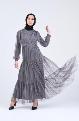 Grau Hijab-Abendkleider 3052-04