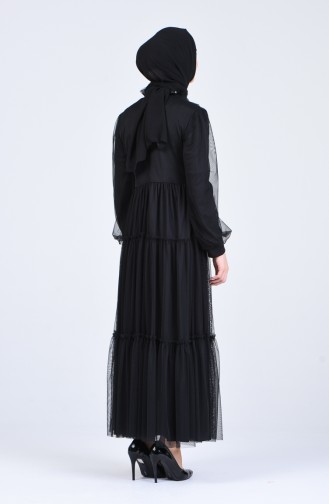 Shirred Tulle Evening Dress 3052-06 Black 3052-06
