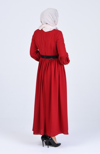 Belted Chiffon Dress 2022-01 Red 2022-01