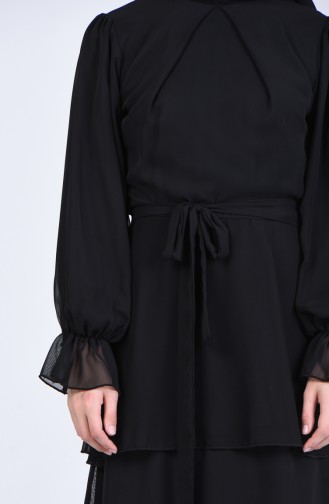 Belted Chiffon Dress 2027-04 Black 2027-04