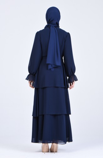 Belted Chiffon Dress 2027-05 Navy Blue 2027-05