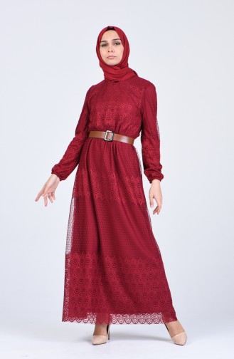 Weinrot Hijab Kleider 8057-02