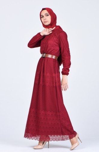 Weinrot Hijab Kleider 8057-02