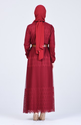 Weinrot Hijab Kleider 8057-02
