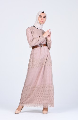 فستان بني مائل للرمادي 8057-04