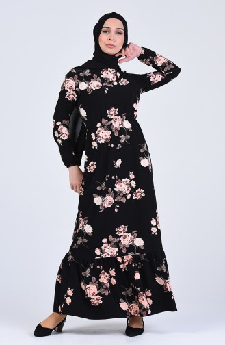 Floral Print Dress 3033-01 Black 3033-01