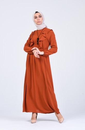 Ziegelrot Hijab Kleider 2202-06