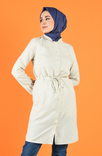 Beli Büzgülü Tunik 5309-01 Krem