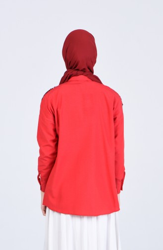 Payet Detaylı Baskılı Gömlek Tunik 1633-04 Kırmızı