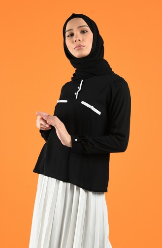 Cep Detaylı Bluz 1559-01 Siyah