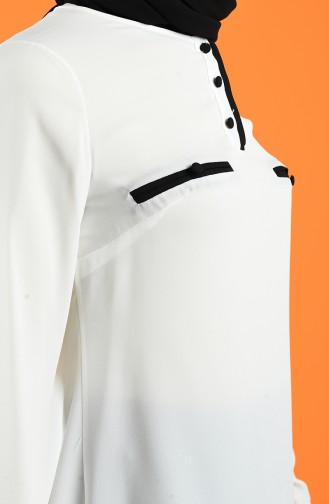 Cep Detaylı Bluz 1559-05 Beyaz