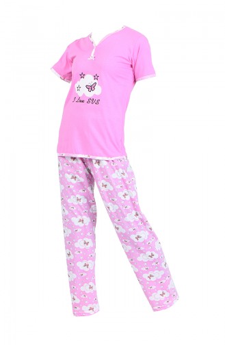 Desenli Pijama Takım 2450-01 Pembe