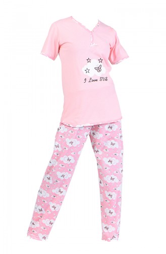 Desenli Pijama Takım 2450-02 Somon