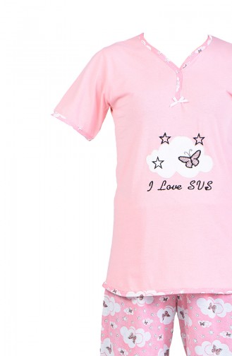 Desenli Pijama Takım 2450-02 Somon