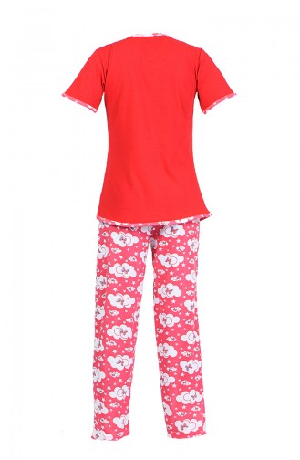 Desenli Pijama Takım 2450-03 Kırmızı