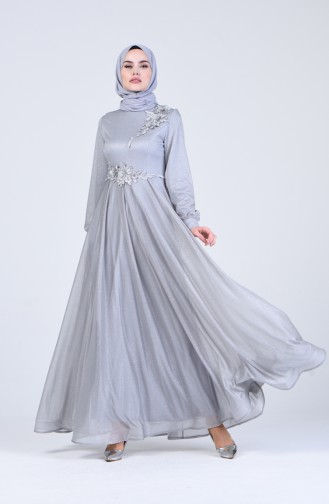 Grau Hijab-Abendkleider 1020-02