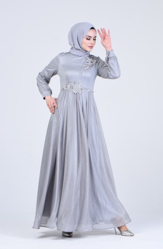 Grau Hijab-Abendkleider 1020-02