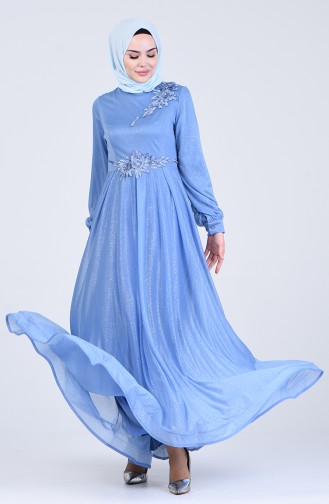 Flower Appliqued Evening Dress 1020-03 Baby Blue 1020-03