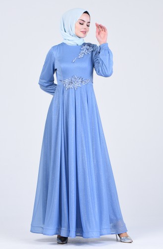 Flower Appliqued Evening Dress 1020-03 Baby Blue 1020-03