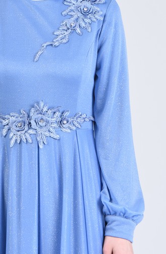 Flower Appliqued Evening Dress 1020-03 Baby Blue 1020-03