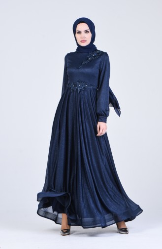 Navy Blue İslamitische Avondjurk 1020-06