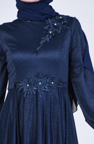 Navy Blue Hijab Evening Dress 1020-06