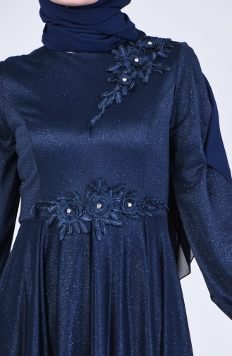Dunkelblau Hijab-Abendkleider 1020-06