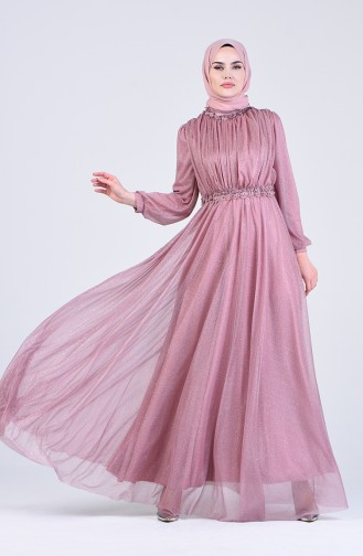 Powder Hijab Evening Dress 1021-01