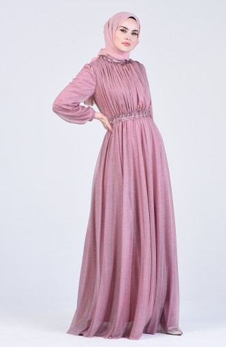 Powder Hijab Evening Dress 1021-01