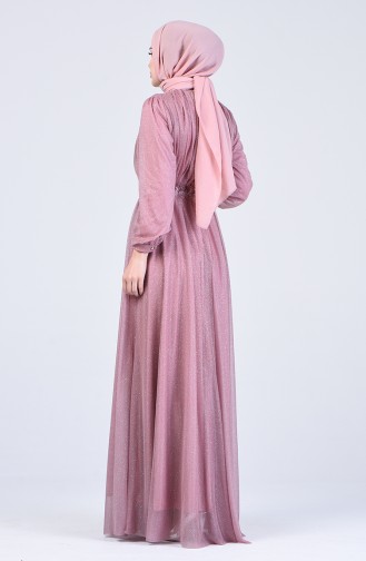Powder Hijab Evening Dress 1021-01