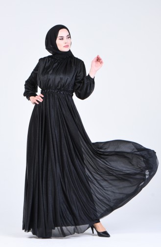 Simli Abiye Elbise 1021-08 Siyah