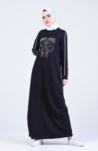 Navy Blue Hijab Dress 9129-01