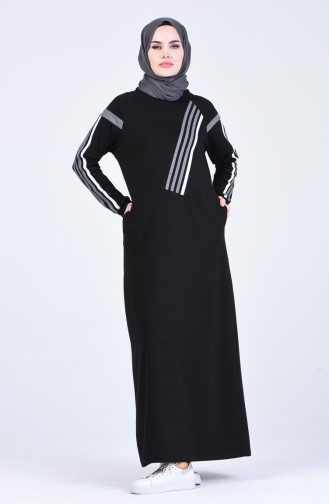 Şeritli Spor Elbise 9201-01 Siyah