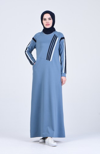Şeritli Spor Elbise 9201-04 Mavi